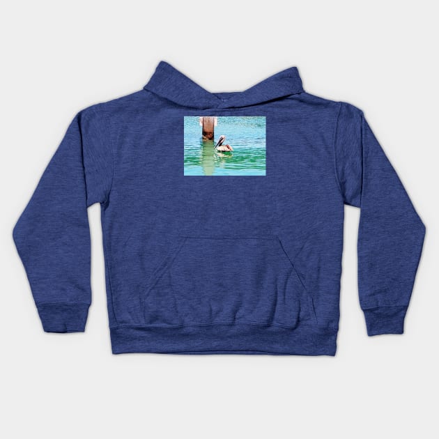 Florida Keys Pelican Floating In The Ocean Kids Hoodie by Rosemarie Guieb Designs